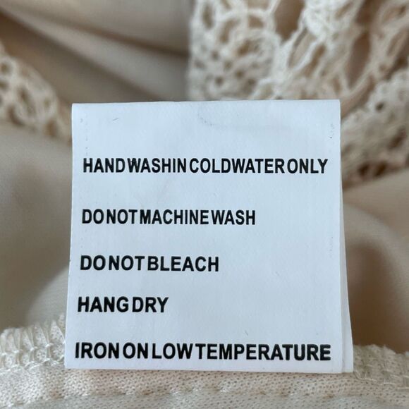 Solitaire Anthropologie Crochet Lace Top Cream Knit Bell Sleeves Full Back Butto - Picture 8 of 9